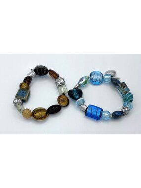 Glass Stretch Bracelet Beaded Chic Avon Lot Sea Life and Nature Chic Blue Brown